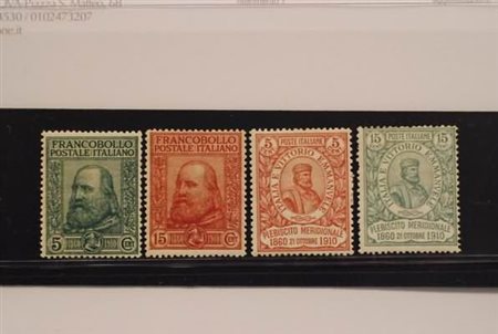 REGNO D'ITALIA - 1910, Garibaldi, 4 valori cpl. (87/90) traccia leggera,...