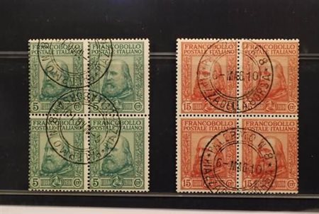 REGNO D'ITALIA - 1910, Garibaldi, 2 valori (87/88) in quartina.(USATO)