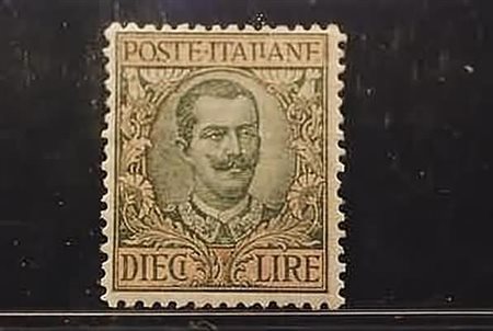 REGNO D'ITALIA - 1910, Floreale, 10 lire (91) ben centrato.(GOMMA ORIGINALE)