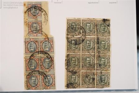 REGNO D'ITALIA - 1901-28, Floreale, due frammenti: uno con 8 pezzi del 5 lire...