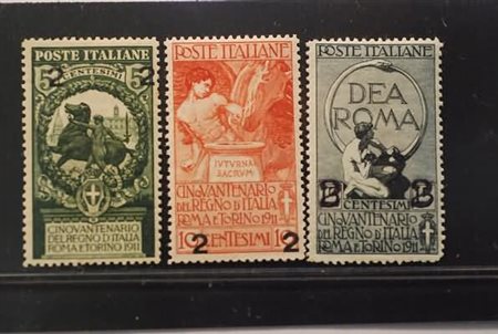 REGNO D'ITALIA - 1913, Unità d' Italia sovrastampati, 3 valori cpl.(99/101)...