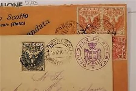 REGNO D'ITALIA - Pro Croce Rossa, lotto di 2 buste: raccomandata con (102+105...