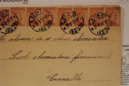 REGNO D'ITALIA - 1923, Michetti 20 c. arancio senza filigrana (107) striscia...