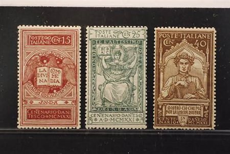 REGNO D'ITALIA - 1921, Dante, tre valori cpl. (116/18) ben centrati.(GOMMA...