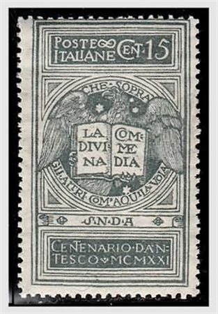 REGNO D'ITALIA - 1921, Dante, 15 c. grigio non emesso (116A), ottima...