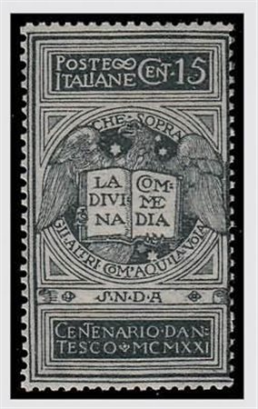 REGNO D'ITALIA - 1921, Dante, 15 c. grigio non emesso (116A) ben...