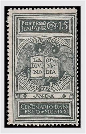REGNO D'ITALIA - 1921, Dante, 15 c. grigio non emesso (116A).(GOMMA INTEGRA)