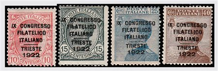 REGNO D'ITALIA - 1922, Congresso Filatelico, 4 valori cpl. (123/26). (Cert....