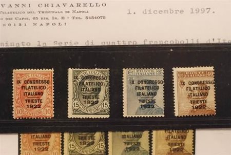 REGNO D'ITALIA - 1922, Congresso Filatelico, 4 valori cpl. (123/26). (Cert....