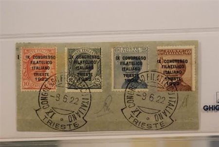 REGNO D'ITALIA - 1922, Congresso Trieste, 4 valori cpl.(123/26) su unico...