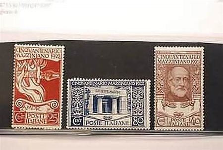 REGNO D'ITALIA - 1922, Mazzini, 3 valori cpl. (128/30) buona centratura per...