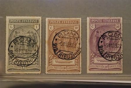 REGNO D'ITALIA - 1923, Camicie nere 3 valori cpl. (147/49). Qualche...
