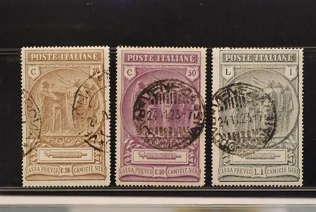 REGNO D'ITALIA - 1923, Camicie nere 3 valori cpl. (147/49), annulli da...