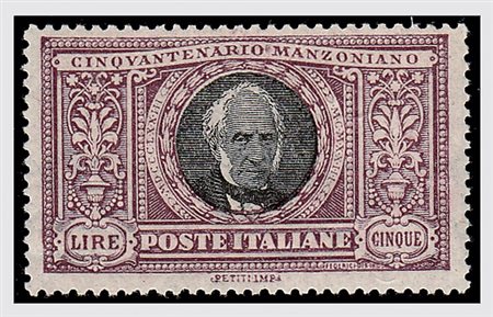 REGNO D'ITALIA - 1923, Manzoni, 5 lire (156) di bella qualità. (Cert....