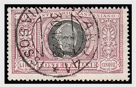 REGNO D'ITALIA - 1923, Manzoni, 5 lire violetto e nero (156) annullato con...