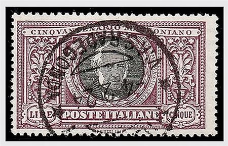 REGNO D'ITALIA - 1923, Manzoni 5 lire (156) con timbro di alcuni giorni...