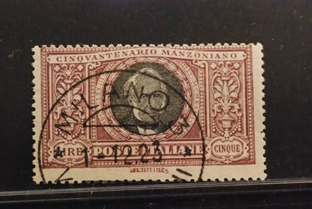 REGNO D'ITALIA - 1923, Manzoni, 5 lire violetto e nero (156) annullato con...