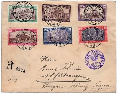 REGNO D'ITALIA - 1924, Anno Santo, 6 valori cpl. (169/74) su raccomandata da...