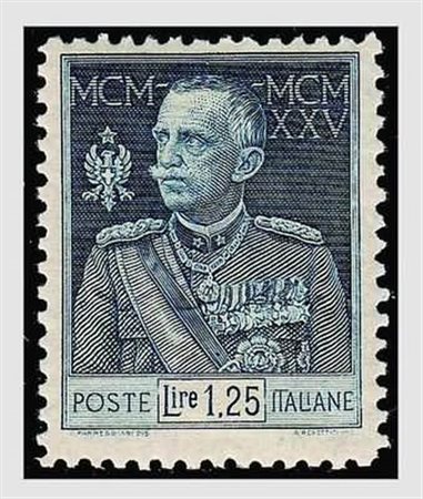 REGNO D'ITALIA - 1926, Giubileo 1,25 lire azzurro dent. 11 (191)...