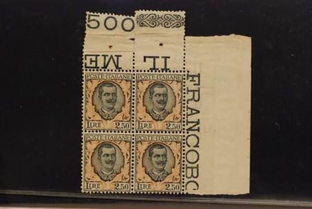 REGNO D'ITALIA - 1926, Floreale, 2,50 verde mirto e arancio (203) blocco di...