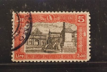 REGNO D'ITALIA - 1928, Milizia II 5+2 lire (223) annullo non originale.(USATO)