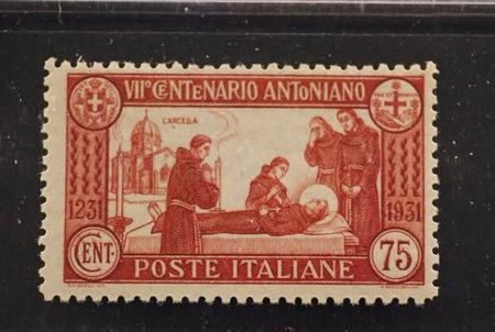 REGNO D'ITALIA - 1931, S. Antonio, 75 c. carminio dentellato 12 (299).(GOMMA...