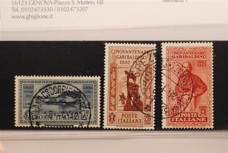 REGNO D'ITALIA - 1932, Garibaldi, i 3 alti valori (322/24). Annulli da...