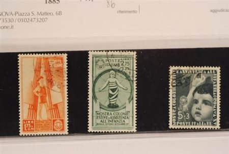REGNO D'ITALIA - 1937, Colonie estive, i 3 alti valori (413/15), annulli da...