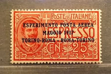 REGNO D'ITALIA - 1917, Posta aerea, 25 c. rosso (1) centrato.(GOMMA INTEGRA)