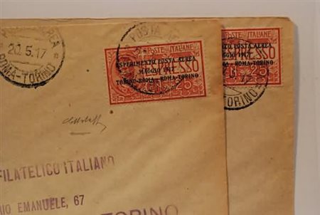REGNO D'ITALIA - 1917, Posta aerea, "Esperimento Torino-Roma"25 c. rosso (1),...