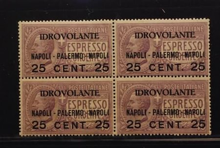 REGNO D'ITALIA - 1917, Posta aerea, 25 c. su 40 c.violetto (2) blocco di...