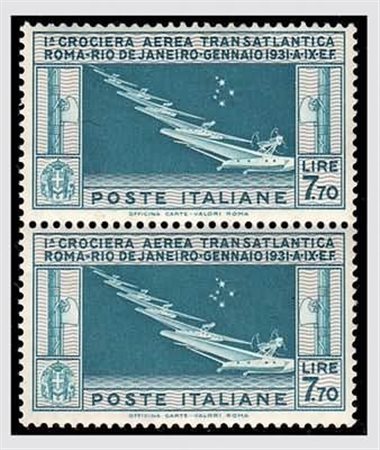 REGNO D'ITALIA - 1930, Posta aerea, Crociera Balbo lire 7.70 celeste e grigio...