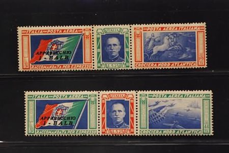 REGNO D'ITALIA - 1933, Posta aerea, Trittici I-BALB (51A/52A).(GOMMA ORIGINALE)