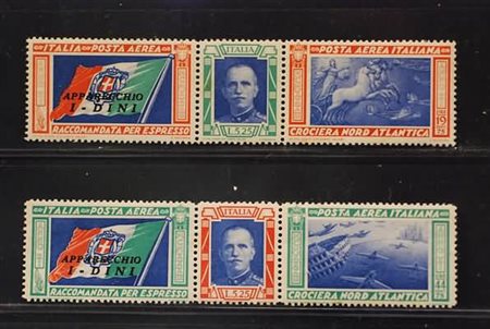 REGNO D'ITALIA - 1933, Posta aerea, Trittici I-DINI (51F/52F). Da...