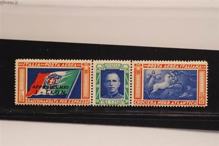 REGNO D'ITALIA - 1933, Posta aerea, Trittico da lire 5,25 + 19,75 sigla...