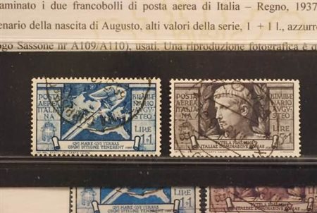 REGNO D'ITALIA - 1937, Posta aerea, Augusto i 2 alti valori (109/10). (Cert....