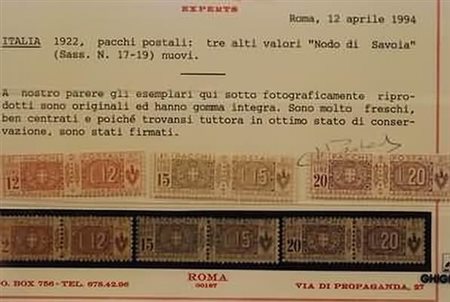 REGNO D'ITALIA - 1922, Pacchi postali, Nodo di Savoia, i 3 alti valori...