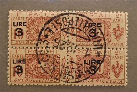 REGNO D'ITALIA - 1925, Pacchi postali, 3 su 10 lire (23) coppia.(USATO)