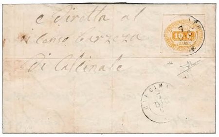 REGNO D'ITALIA - 1863, Segnatasse 10 c. ocra (1a) con annullo a doppio...