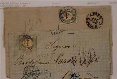REGNO D'ITALIA - 1870-71, 2 lettere da B. Aires per Genova tassate in arrivo...