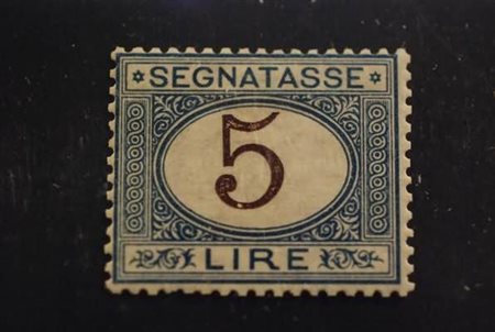 REGNO D'ITALIA - 1874, Segnatasse, 5 lire azzurro e bruno (13) di bella...