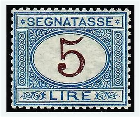 REGNO D'ITALIA - 1874, Segnatasse, 5 l. azzurro e bruno (13)...
