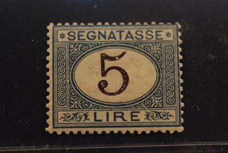 REGNO D'ITALIA - 1874, Segnatasse, 5 l. azzurro e bruno (13). (Cert....