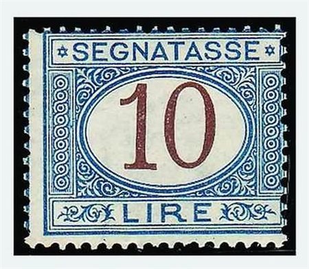 REGNO D'ITALIA - 1874, Segnatasse, 10 lire azzurro e bruno (14). Rarità. (E....