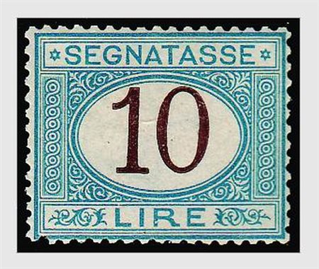 REGNO D'ITALIA - 1874, Segnatasse, 10 lire azzurro e bruno (14) ottimamente...
