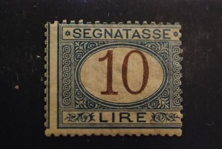 REGNO D'ITALIA - 1874, Segnatasse, 10 lire azzurro e bruno (14). (Cert....
