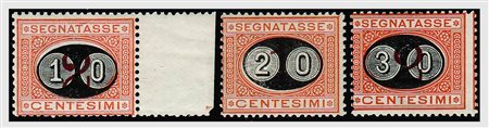 REGNO D'ITALIA - 1890-91, Segnatasse "Mascherine" 3 valori cpl. (17/19) il...