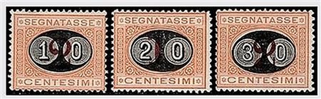 REGNO D'ITALIA - 1890-91, Segnatasse, soprastampati "mascherine" 3 valori...