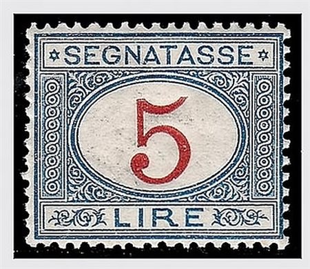 REGNO D'ITALIA - 1903, Segnatasse 5 lire azzurro e carminio (30) ben...