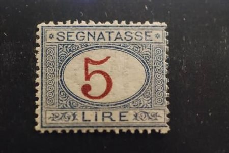 REGNO D'ITALIA - 1903, Segnatasse 5 lire azzurro e carminio (30)....